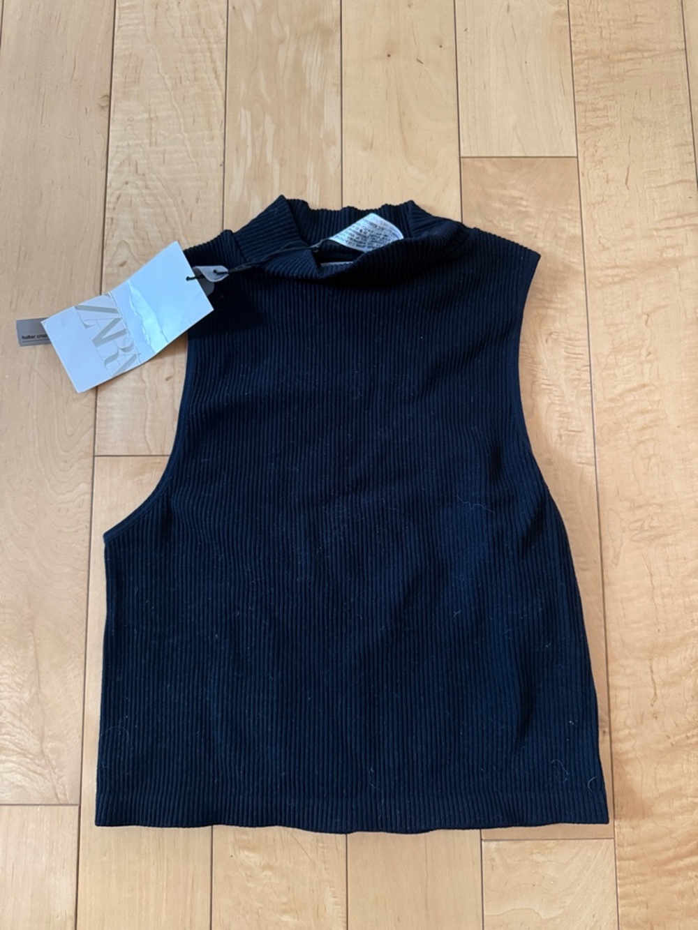 NWT Zara Black Ribbed Sleeveless Mock Neck Top